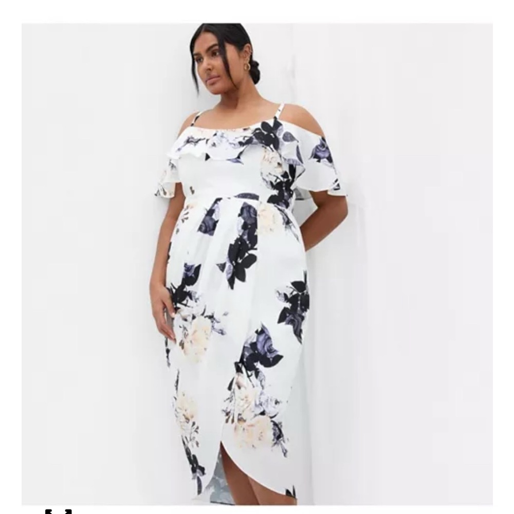 City Chic White and Black Floral Midi Dress